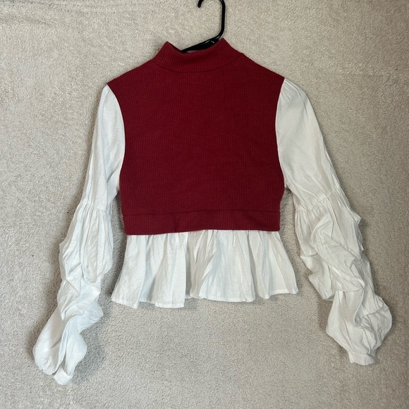 Anthropologie Tops - By Anthropologie Layered Sweater Vest Embroidered Sleeves Peplum Top Size S